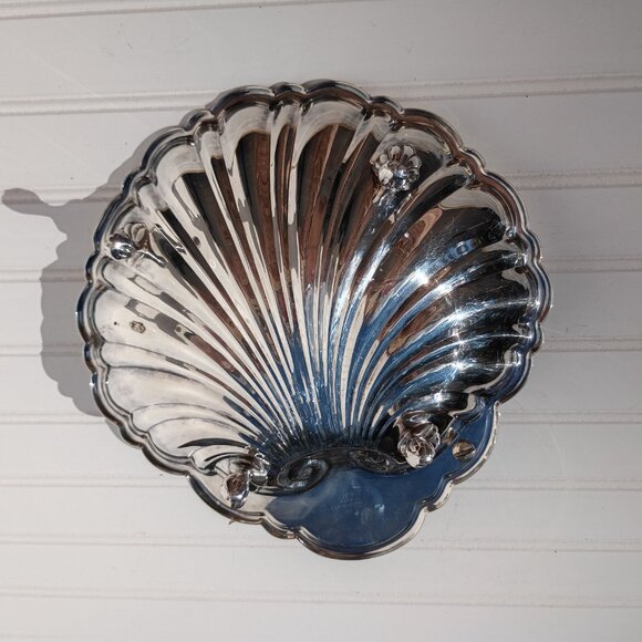 Sheffield Silver Co Clam Shell Footed Serving Dish Silverplated Scalloped Vtg - Picture 6 of 10
